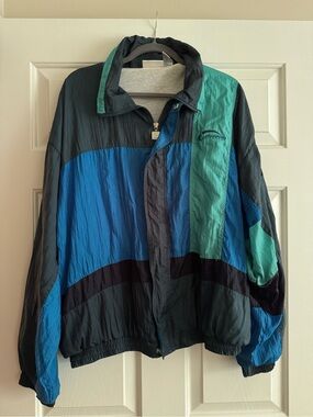 Men’s Vintage Givenchy Blue, Teal & Black Colorblock Windbreaker